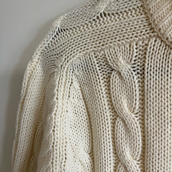 Vintage Sears Cream Long Button Front Cardigan with Pockets High Collar/Large - Picture 5 of 11